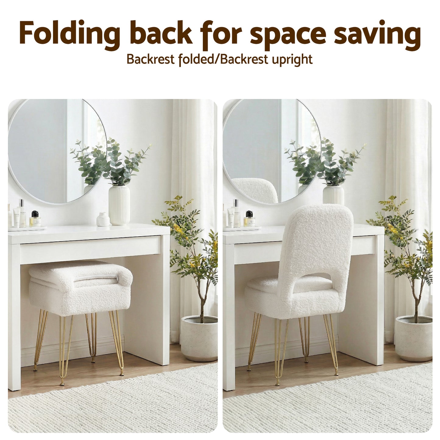 Artiss Storage Ottoman Vanity Stool Foot Stool Folding Back White FS-D-BACK02-WH