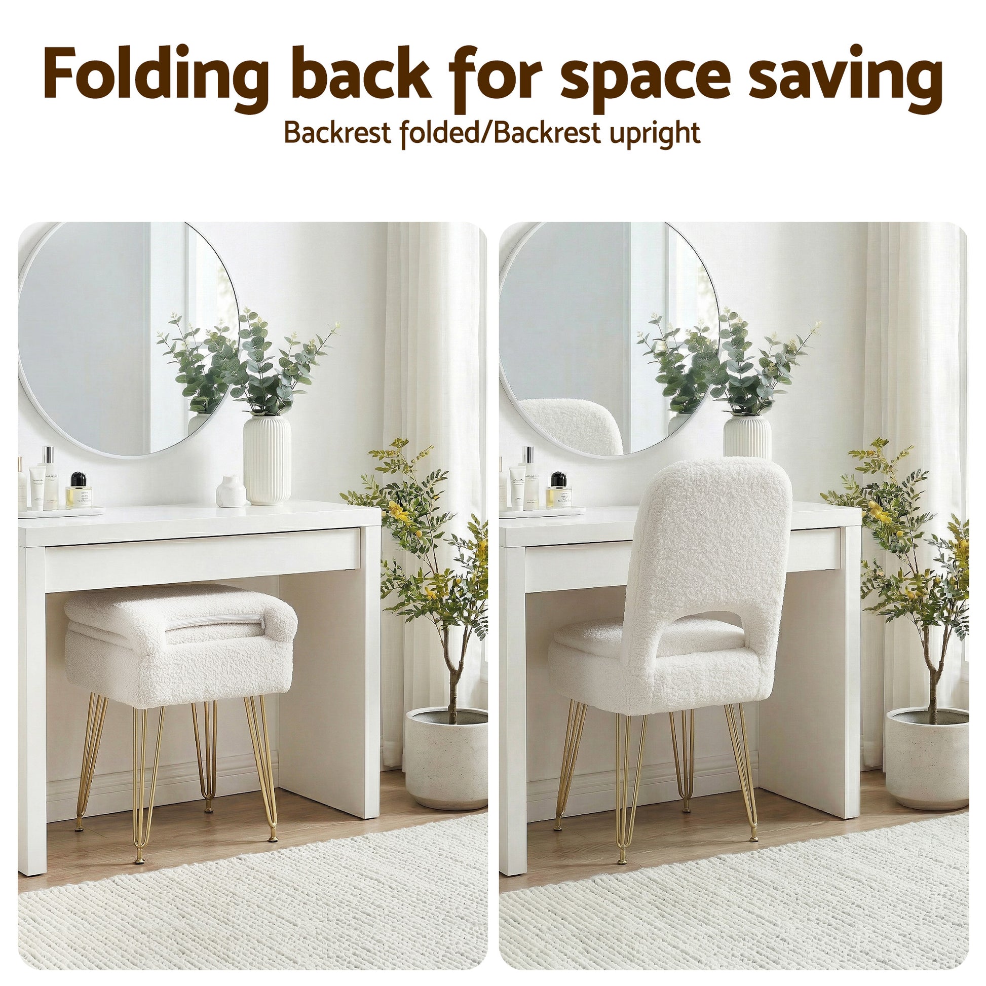 Artiss Storage Ottoman Vanity Stool Foot Stool Folding Back White FS-D-BACK02-WH