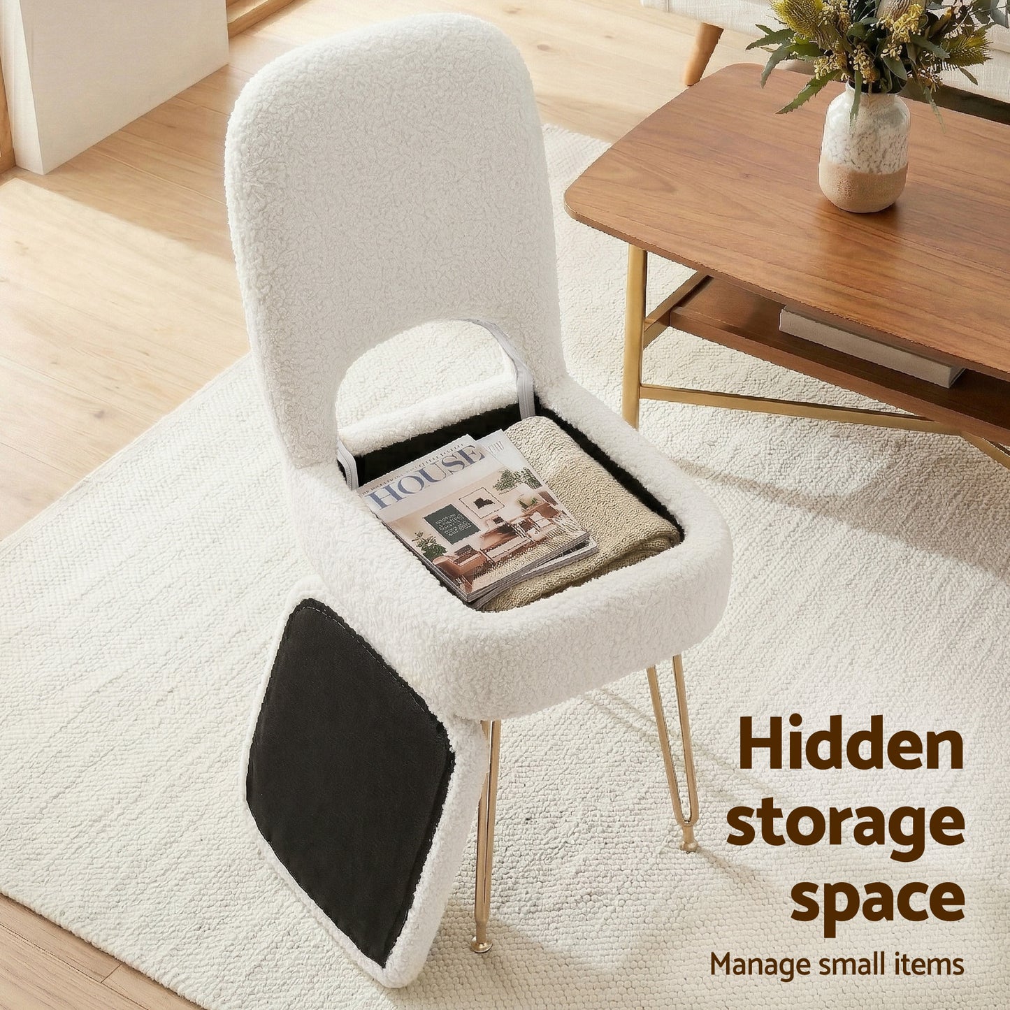 Artiss Storage Ottoman Vanity Stool Foot Stool Folding Back White FS-D-BACK02-WH