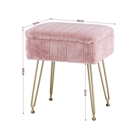 Artiss Storage Ottoman Vanity Foot Stool Pink FS-D-TED01-PK