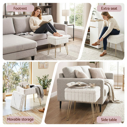 Artiss Storage Ottoman Vanity Foot Stool White FS-D-TED01-WH