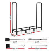 Gardeon Firewood Rack 120cm Wood Rack 3 Sizes Firewood Storage with Tools Black FSR-A-H120