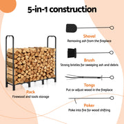 Gardeon Firewood Rack 120cm Wood Rack 3 Sizes Firewood Storage with Tools Black FSR-A-H120