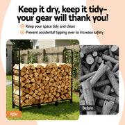 Gardeon Firewood Rack 120cm Wood Rack 3 Sizes Firewood Storage with Tools Black FSR-A-H120
