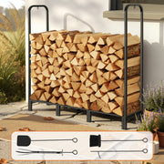 Gardeon Firewood Rack 120cm Wood Rack 3 Sizes Firewood Storage with Tools Black FSR-A-H120