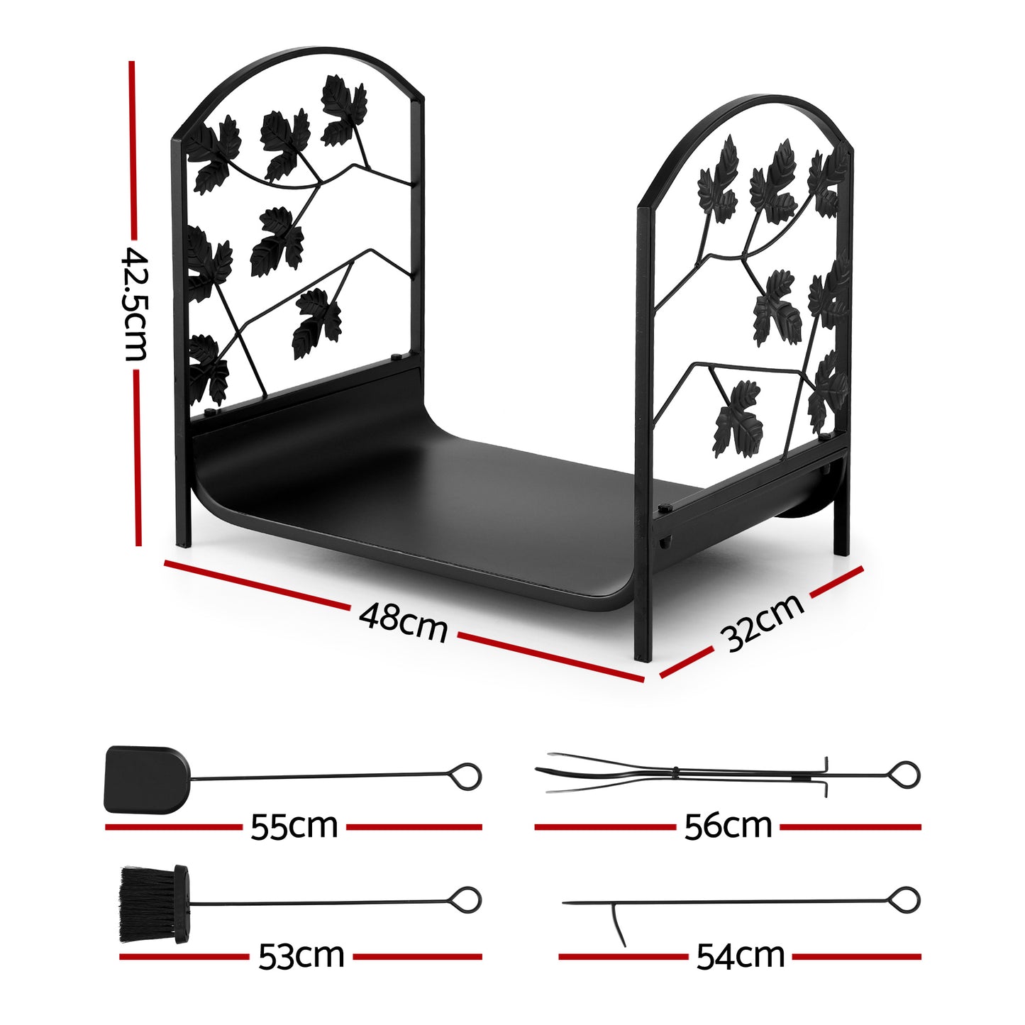 Gardeon Firewood Rack 48cm Wood Rack Firewood Storage Indoor Outdoor Black FSR-A-H48