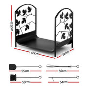 Gardeon Firewood Rack 48cm Wood Rack Firewood Storage Indoor Outdoor Black FSR-A-H48