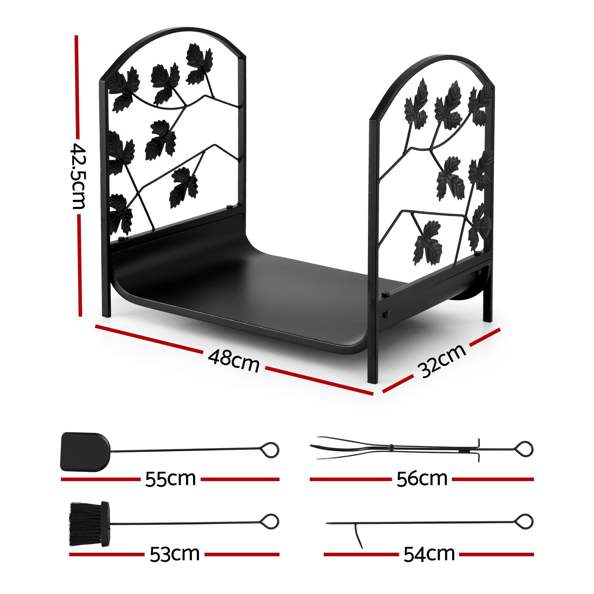 Gardeon Firewood Rack 48cm Wood Rack Firewood Storage Indoor Outdoor Black FSR-A-H48