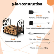 Gardeon Firewood Rack 48cm Wood Rack Firewood Storage Indoor Outdoor Black FSR-A-H48