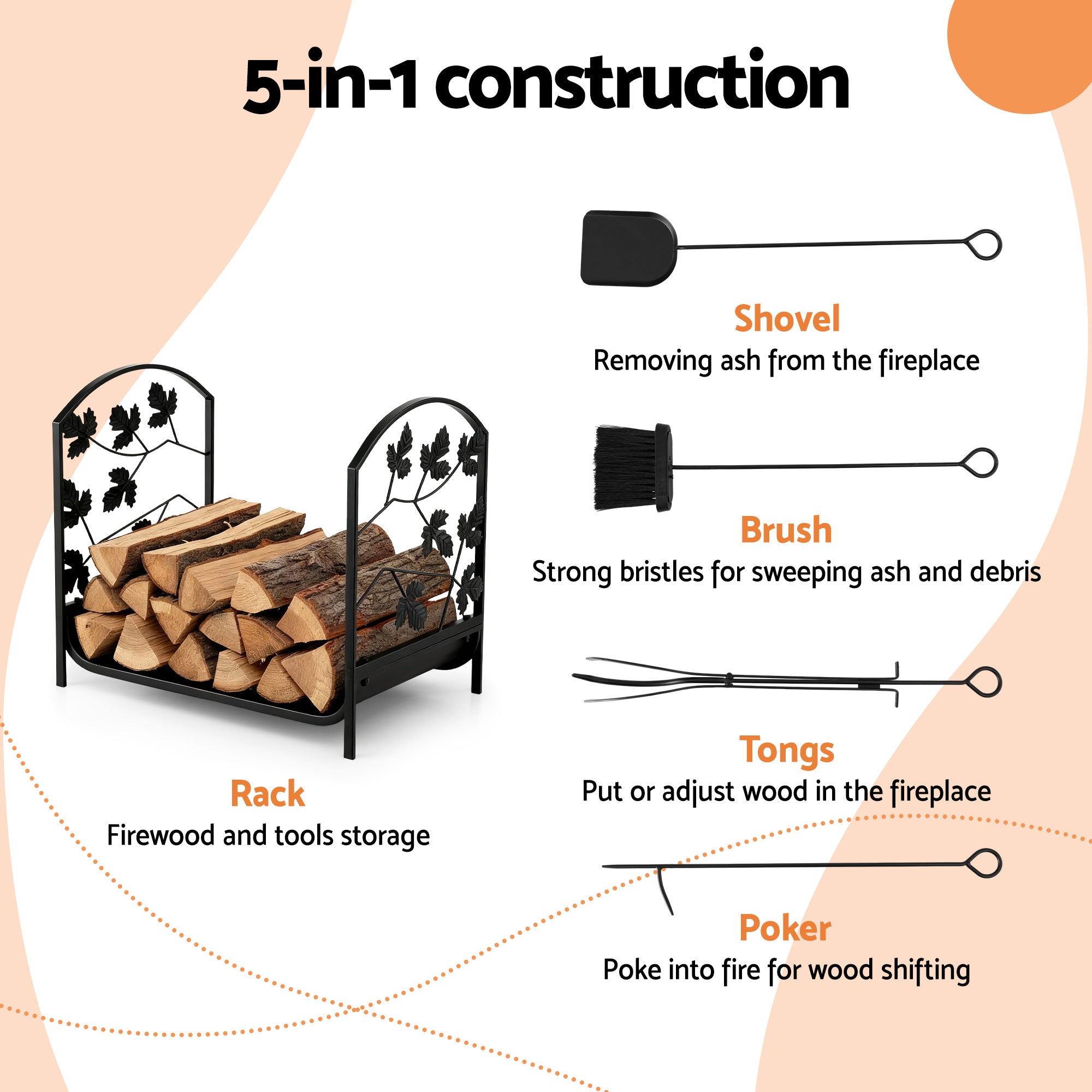 Gardeon Firewood Rack 48cm Wood Rack Firewood Storage Indoor Outdoor Black FSR-A-H48