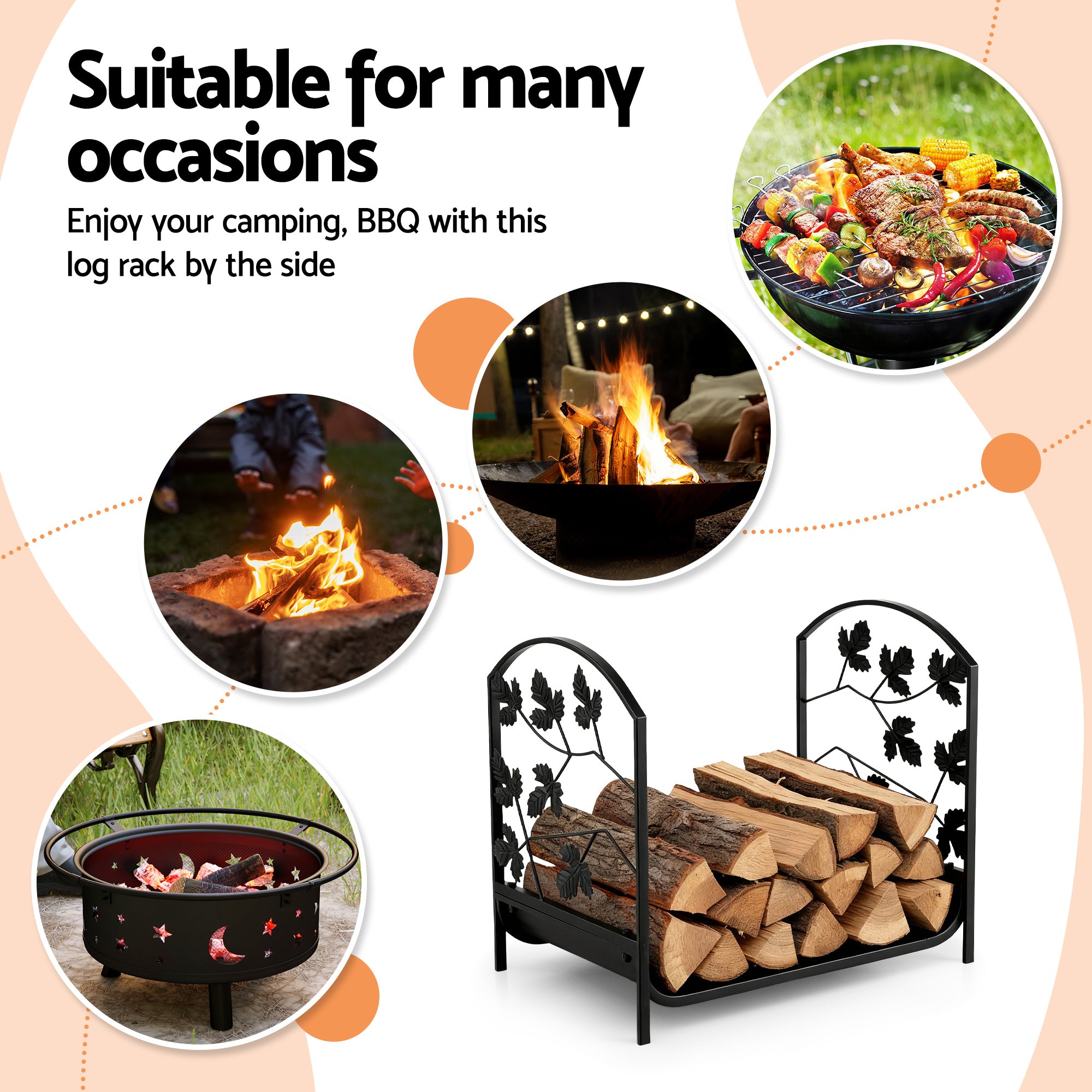 Gardeon Firewood Rack 48cm Wood Rack Firewood Storage Indoor Outdoor Black FSR-A-H48