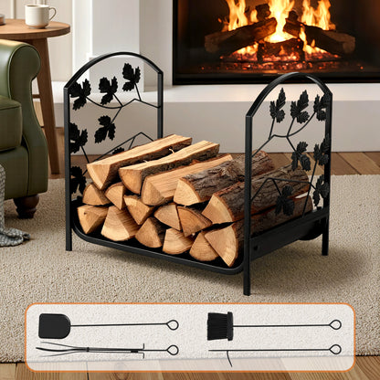 Gardeon Firewood Rack 48cm Wood Rack Firewood Storage Indoor Outdoor Black FSR-A-H48
