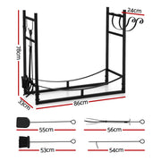 Gardeon Firewood Rack 84cm Wood Rack Firewood Storage Indoor Outdoor Black FSR-A-H84