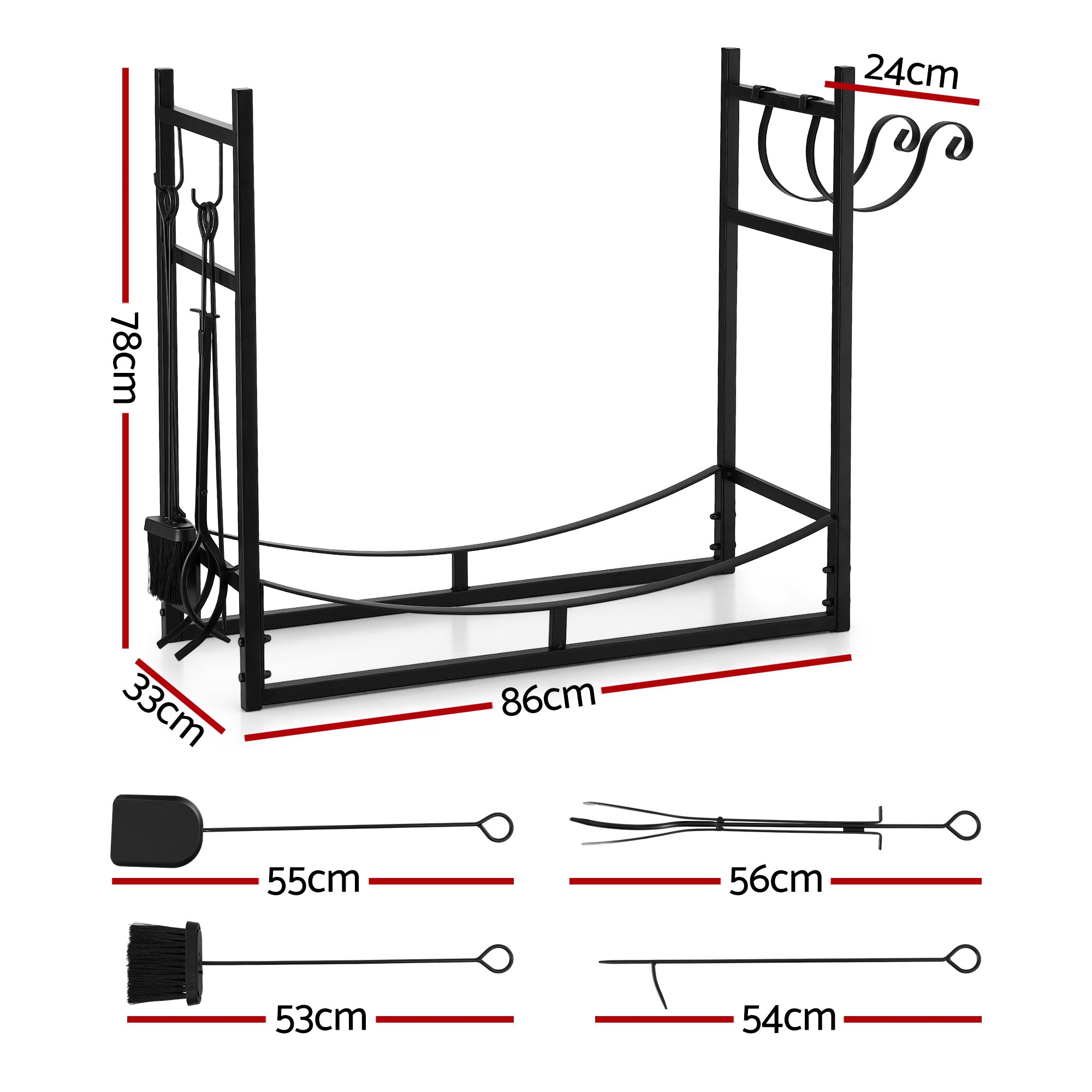 Gardeon Firewood Rack 84cm Wood Rack Firewood Storage Indoor Outdoor Black FSR-A-H84