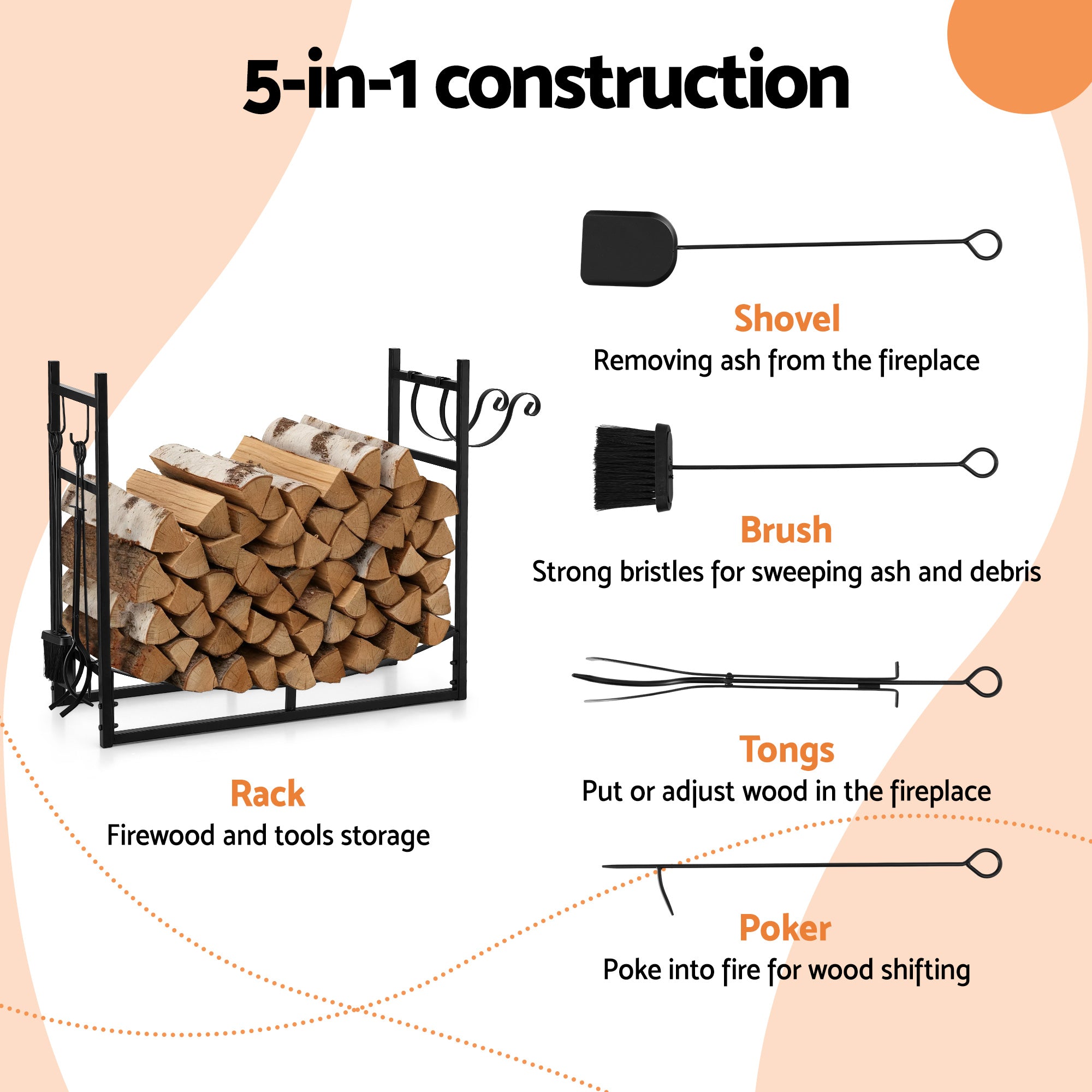 Gardeon Firewood Rack 84cm Wood Rack Firewood Storage Indoor Outdoor Black FSR-A-H84