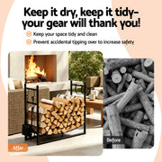 Gardeon Firewood Rack 84cm Wood Rack Firewood Storage Indoor Outdoor Black FSR-A-H84