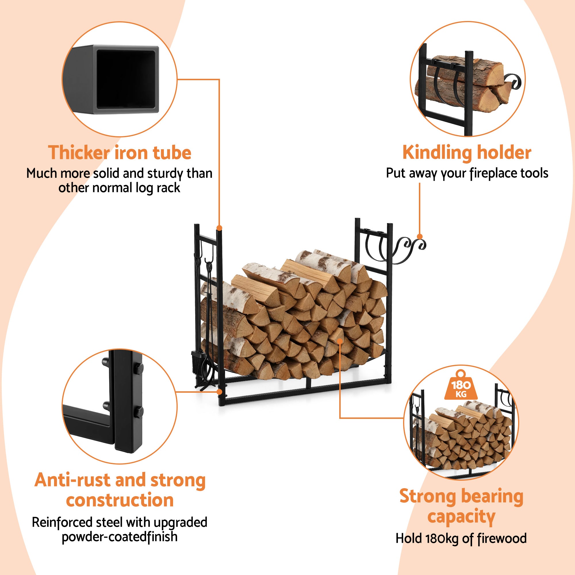 Gardeon Firewood Rack 84cm Wood Rack Firewood Storage Indoor Outdoor Black FSR-A-H84
