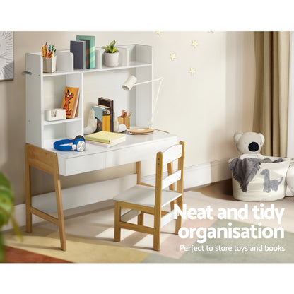Keezi 2PCS Kids Table and Chairs Set Study Activity Toys Storage Desk Drawer FUNKI-B-KID-WH-WD-AB