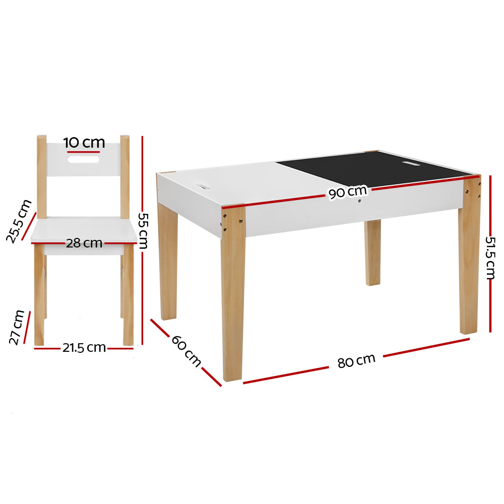 Keezi 3PCS Kids Table and Chairs Set Storage Toys Play Activity Desk Chalkboard FUNKI-HAY-WH-NT