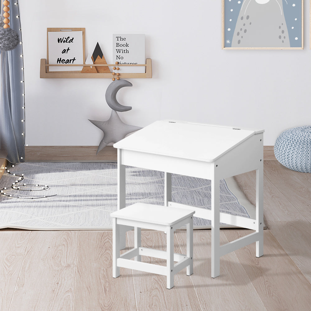 Keezi 2PCS Kids Table and Chairs Set Activity Children Playing Toys Study Desk FUNKI-IFUN-WH
