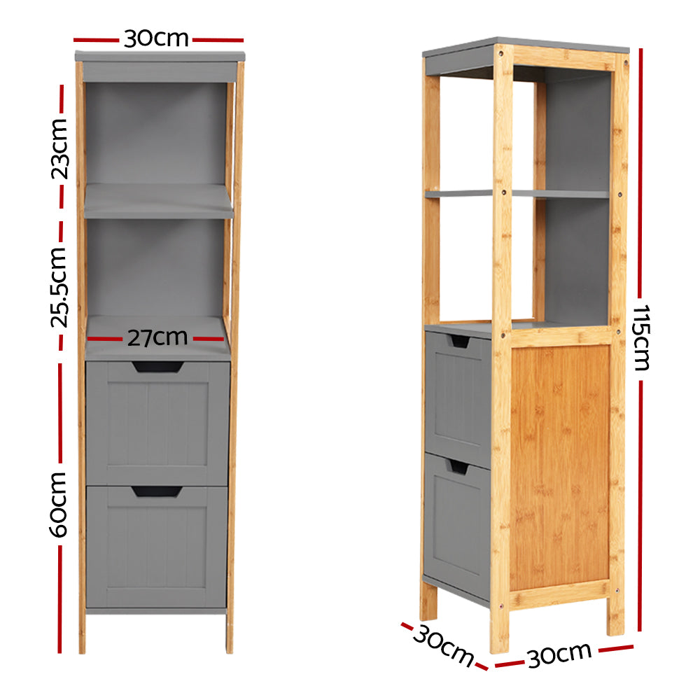 Artiss Bathroom Cabinet 115cm Bamboo Shelf FUNKI-K-BAM-3868-NT-GY