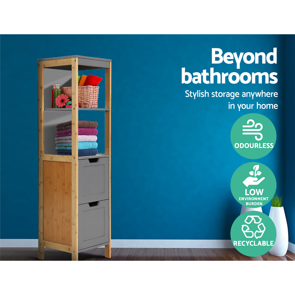 Artiss Bathroom Cabinet 115cm Bamboo Shelf FUNKI-K-BAM-3868-NT-GY