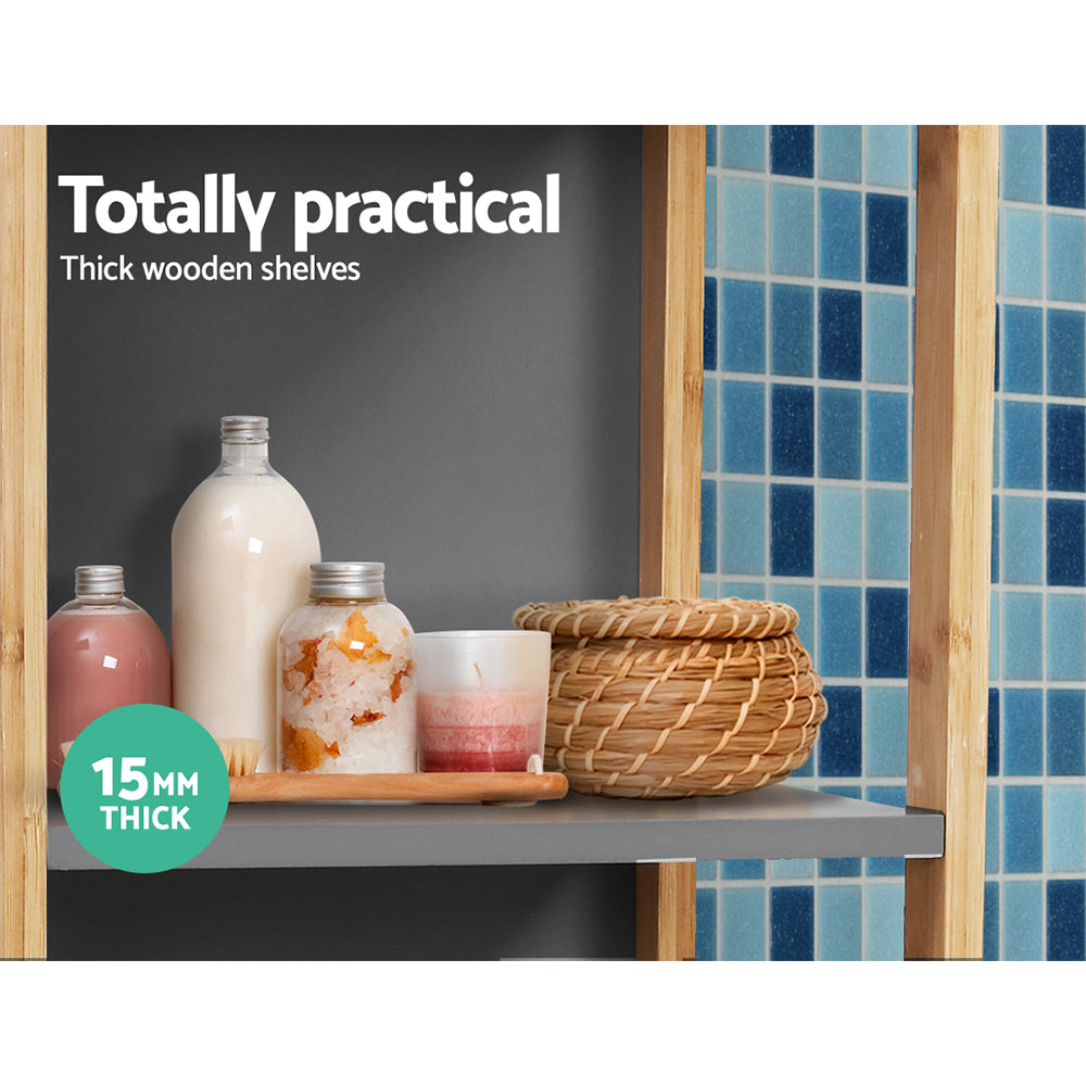Artiss Bathroom Cabinet 115cm Bamboo Shelf FUNKI-K-BAM-3868-NT-GY