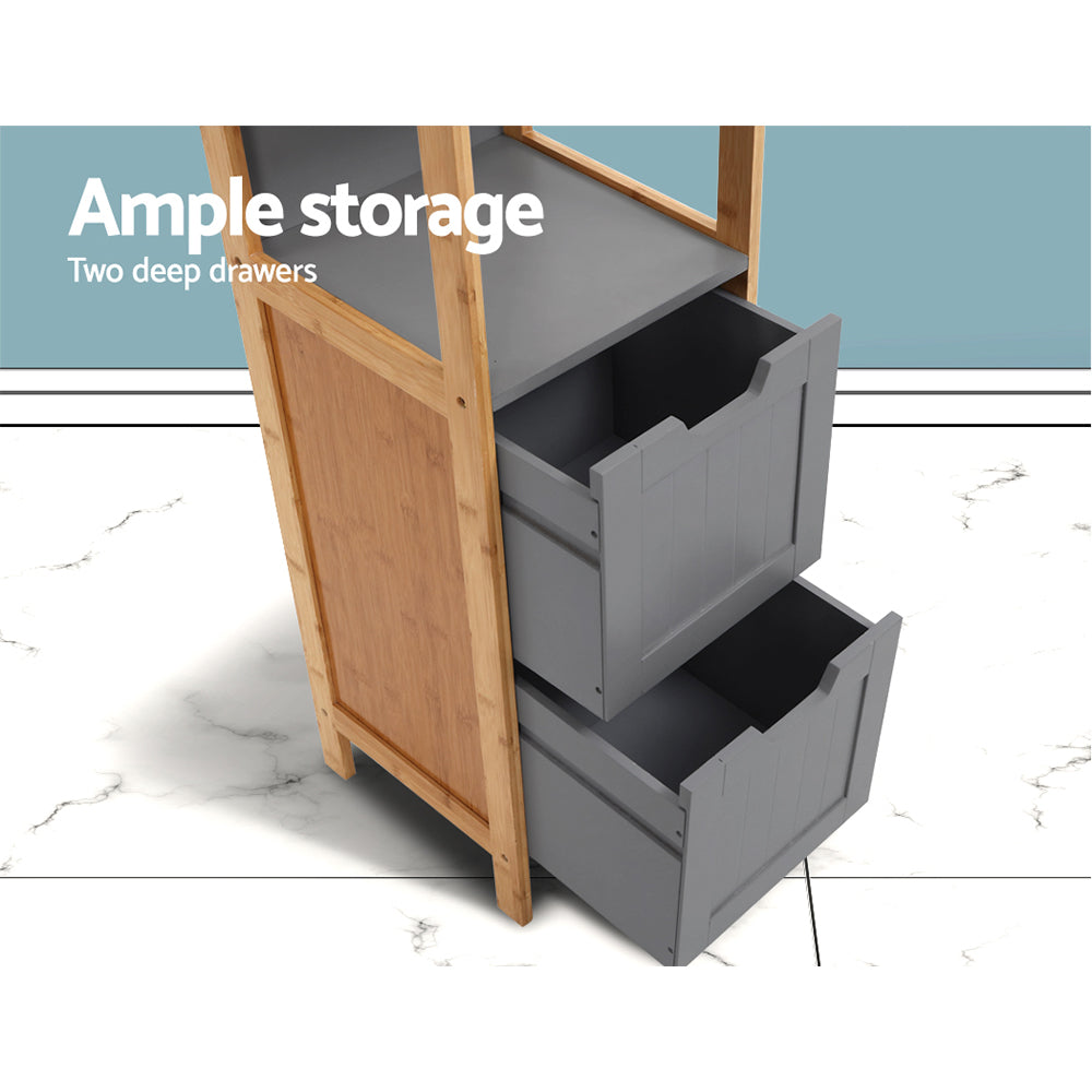 Artiss Bathroom Cabinet 115cm Bamboo Shelf FUNKI-K-BAM-3868-NT-GY