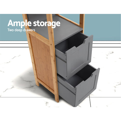 Artiss Bathroom Cabinet 115cm Bamboo Shelf FUNKI-K-BAM-3868-NT-GY