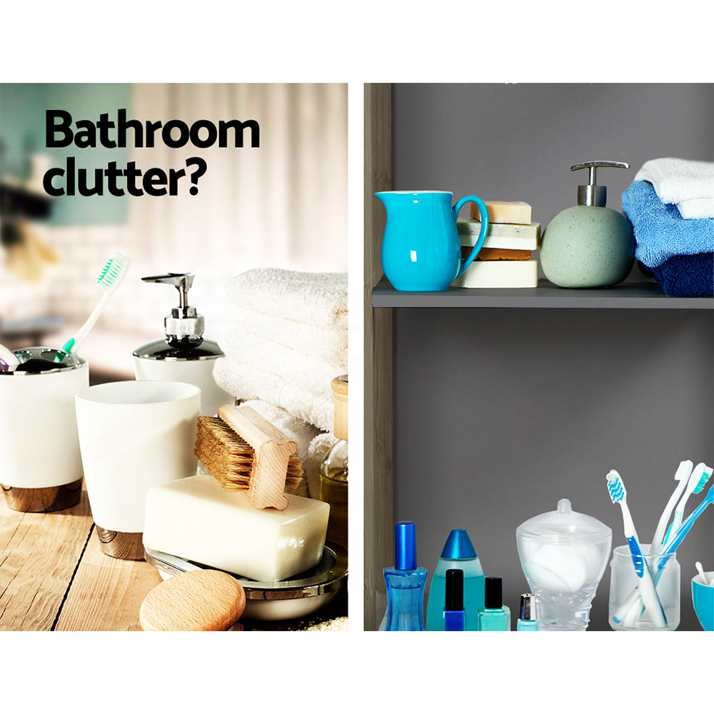 Artiss Bathroom Cabinet 115cm Bamboo Shelf FUNKI-K-BAM-3868-NT-GY