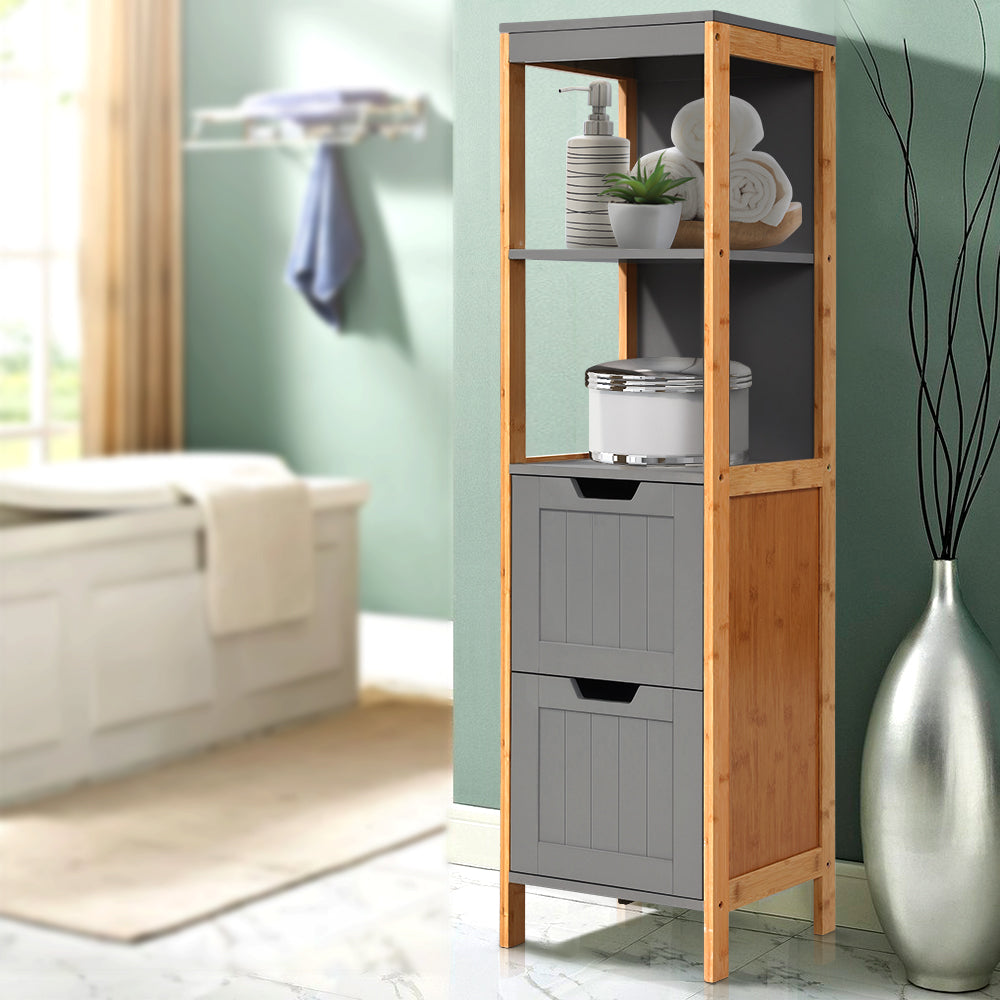 Artiss Bathroom Cabinet 115cm Bamboo Shelf FUNKI-K-BAM-3868-NT-GY