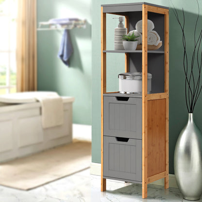Artiss Bathroom Cabinet 115cm Bamboo Shelf FUNKI-K-BAM-3868-NT-GY