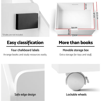 Keezi 4 Tiers Kids Bookshelf Storage Organiser Children Bookcase Drawers Display FUNKI-K-BC1-B-WH