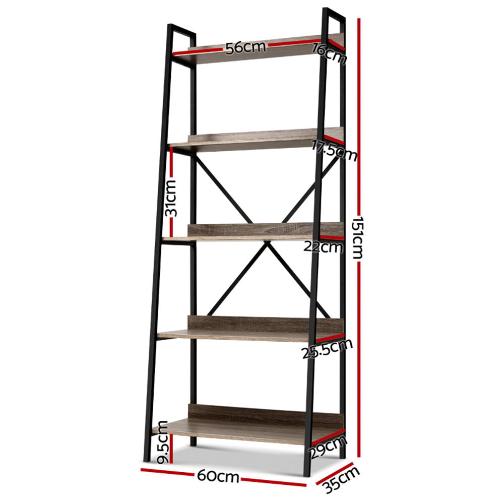 Artiss Bookshelf 5 Tiers - NOR Black and Oak FUNKI-K-MET-5S-BK-OA