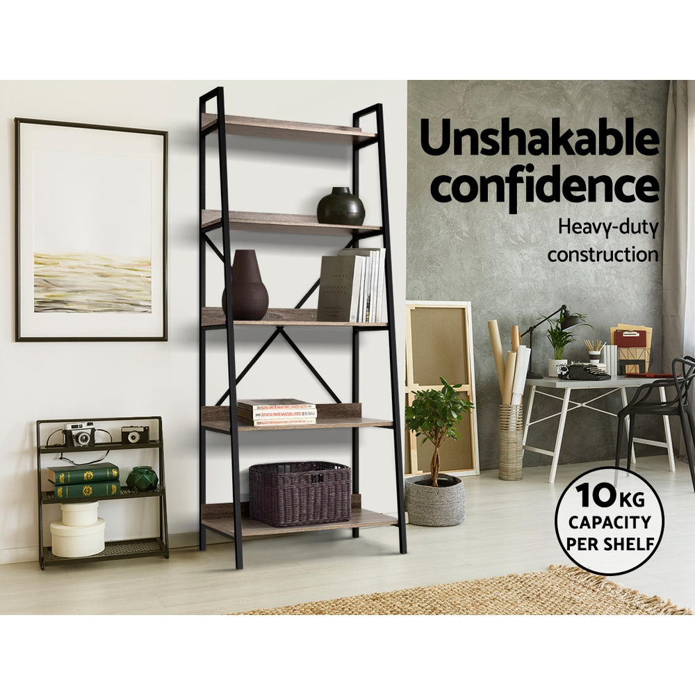 Artiss Bookshelf 5 Tiers - NOR Black and Oak FUNKI-K-MET-5S-BK-OA