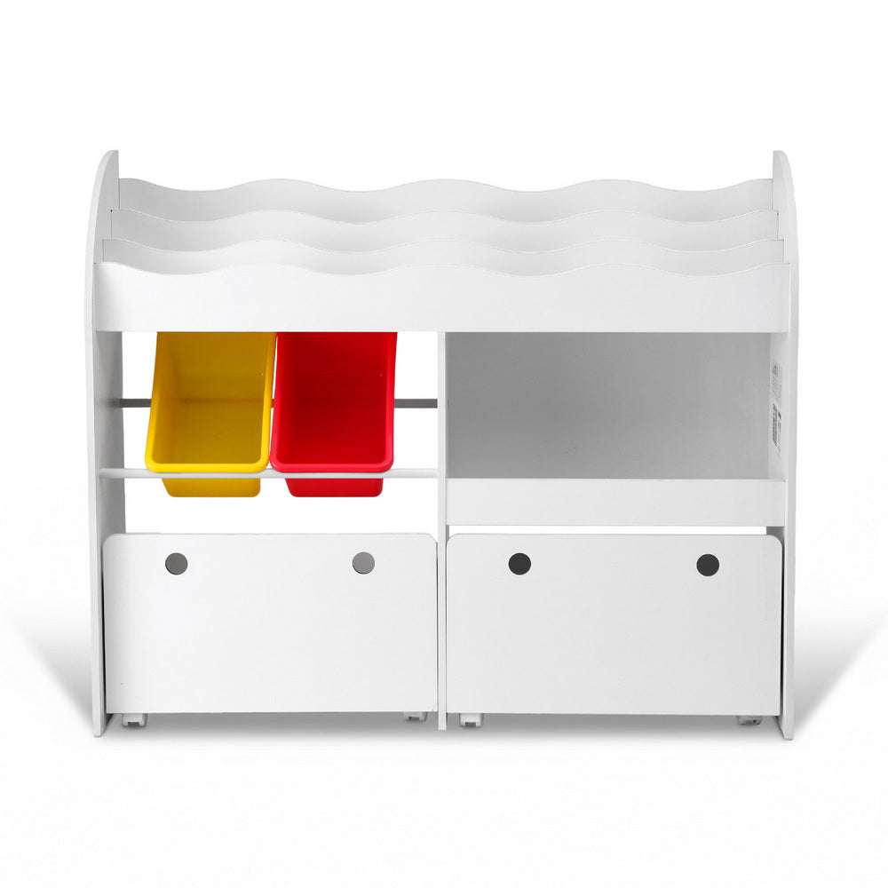 Keezi 3 Tiers Kids Bookshelf Storage Children Bookcase Toy Box Organiser Display White FUNKI-K-TO-3058-B-WH
