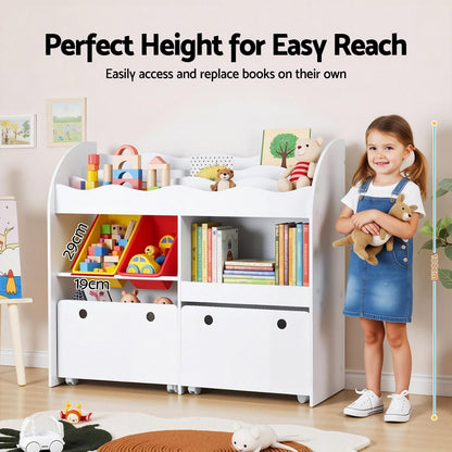 Keezi 3 Tiers Kids Bookshelf Storage Children Bookcase Toy Box Organiser Display White FUNKI-K-TO-3058-B-WH