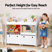 Keezi 3 Tiers Kids Bookshelf Storage Children Bookcase Toy Box Organiser Display White