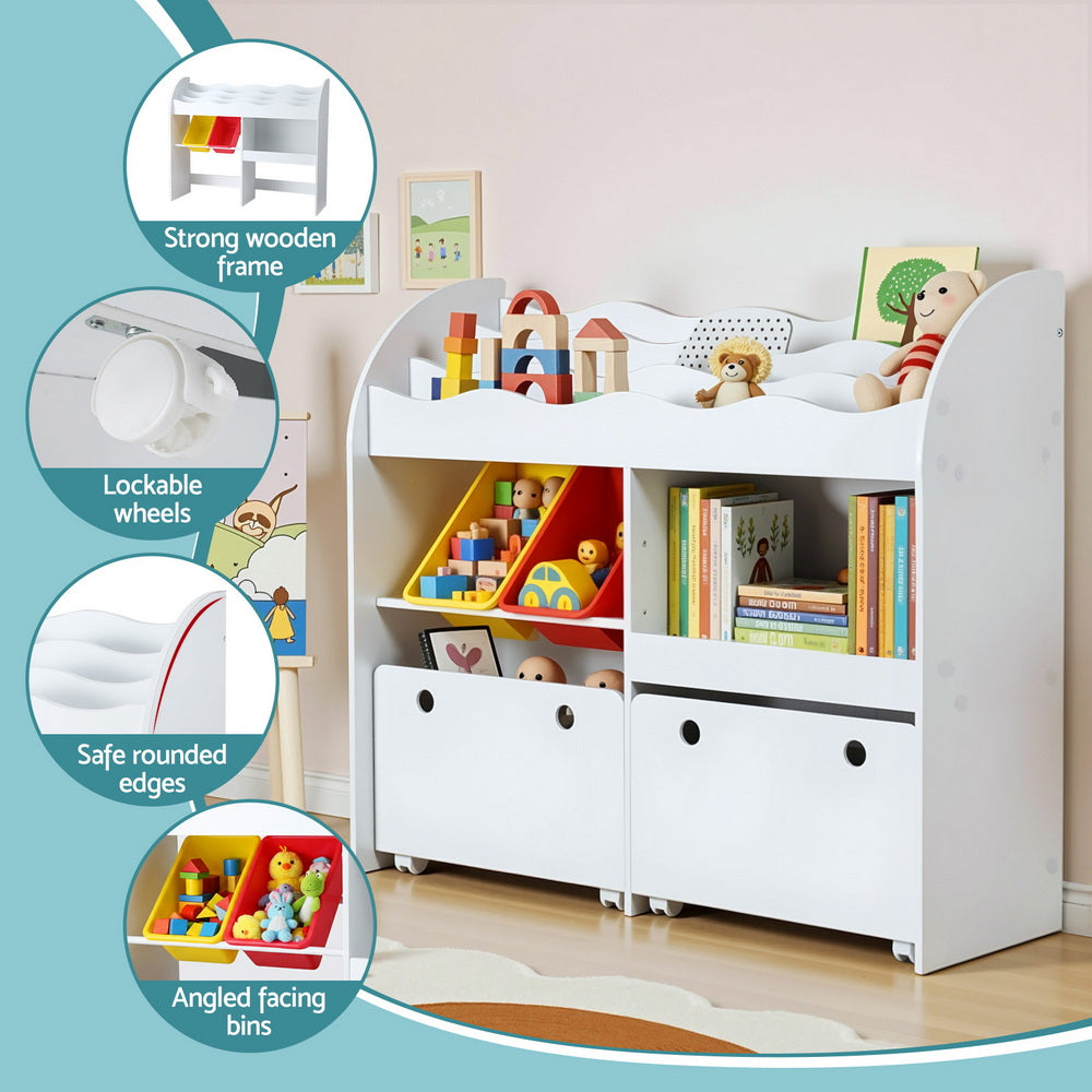 Keezi 3 Tiers Kids Bookshelf Storage Children Bookcase Toy Box Organiser Display White FUNKI-K-TO-3058-B-WH