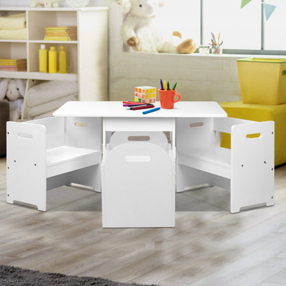 Keezi 3PCS Kids Table and Chairs Set Storage Toys Play Activity Desk FUNKI-RUDY-WH