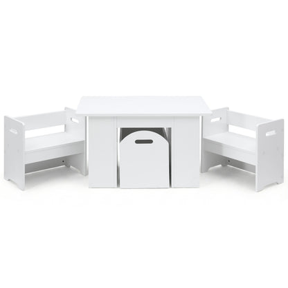 Keezi 3PCS Kids Table and Chairs Set Storage Toys Play Activity Desk FUNKI-S-RUDY-WH