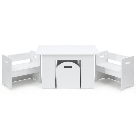 Keezi 3PCS Kids Table and Chairs Set Storage Toys Play Activity Desk FUNKI-S-RUDY-WH