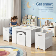 Keezi 3PCS Kids Table and Chairs Set Storage Toys Play Activity Desk FUNKI-S-RUDY-WH