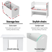 Keezi 3PCS Kids Table and Chairs Set Storage Toys Play Activity Desk FUNKI-S-RUDY-WH