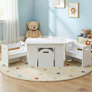 Keezi 3PCS Kids Table and Chairs Set Storage Toys Play Activity Desk FUNKI-S-RUDY-WH