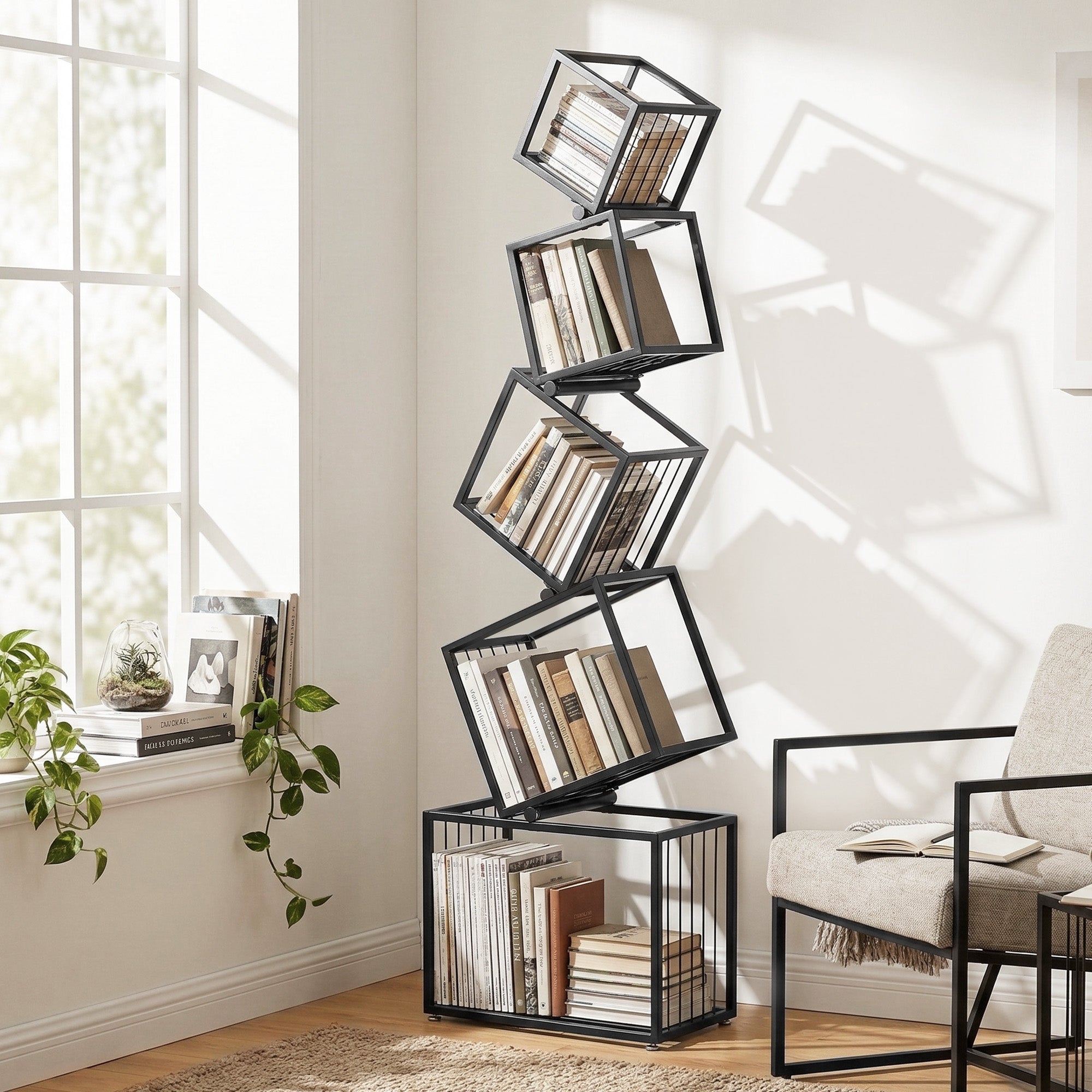 Artiss 5-Tier Bookshelf Metal Geometric Display Shelf Storage Organizer Black FUR-AA-DSHELF-5T-BK