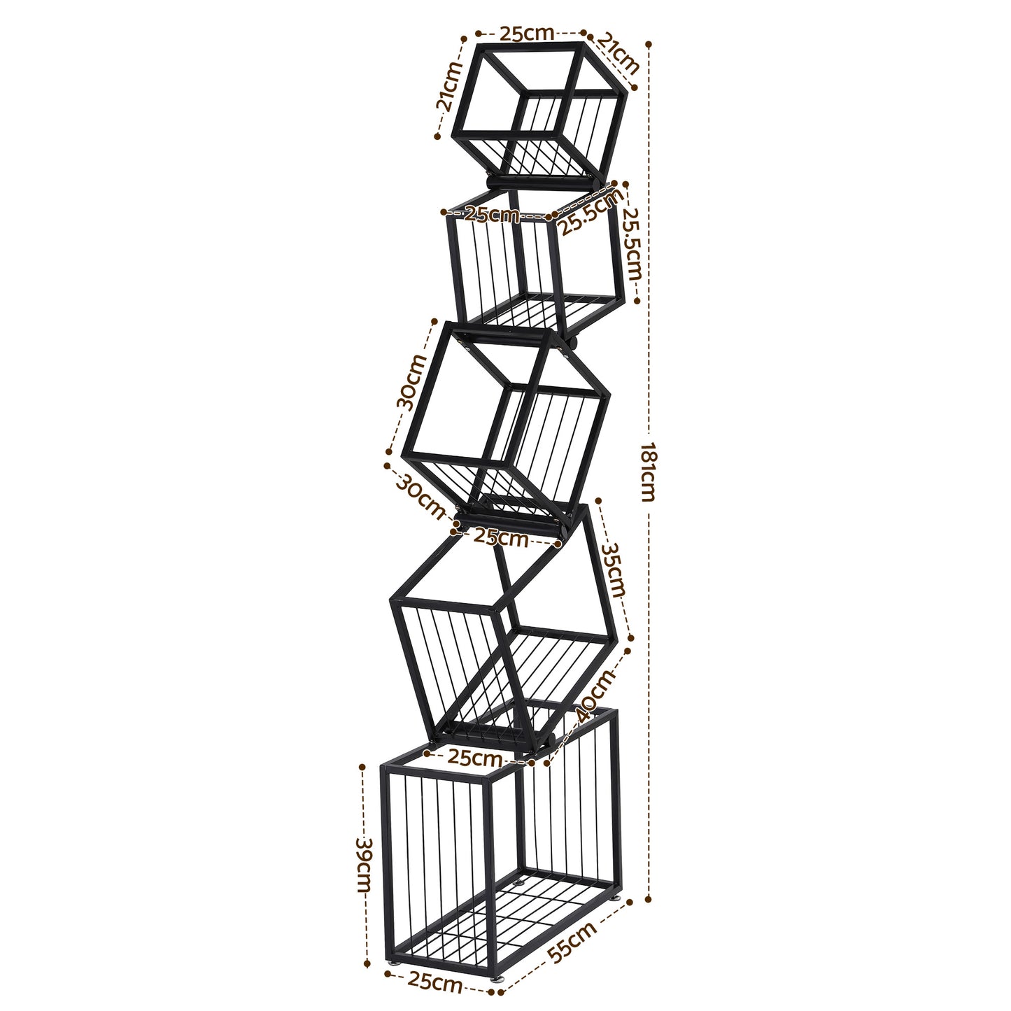 Artiss 5-Tier Bookshelf Metal Geometric Display Shelf Storage Organizer Black FUR-AA-DSHELF-5T-BK