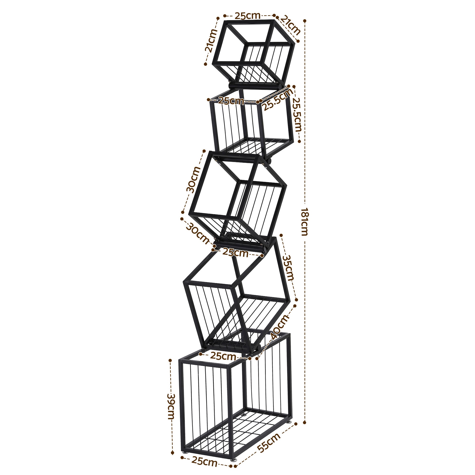 Artiss 5-Tier Bookshelf Metal Geometric Display Shelf Storage Organizer Black FUR-AA-DSHELF-5T-BK