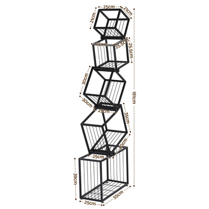 Artiss 5-Tier Bookshelf Metal Geometric Display Shelf Storage Organizer Black FUR-AA-DSHELF-5T-BK