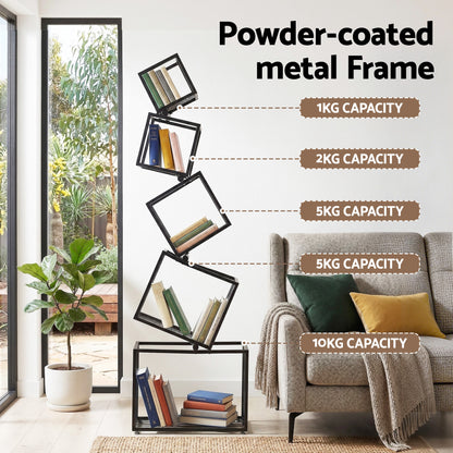 Artiss 5-Tier Bookshelf Metal Geometric Display Shelf Storage Organizer Black FUR-AA-DSHELF-5T-BK